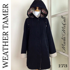 WEATHER TAMER Black Beige Plaid S Zip Warm Coat